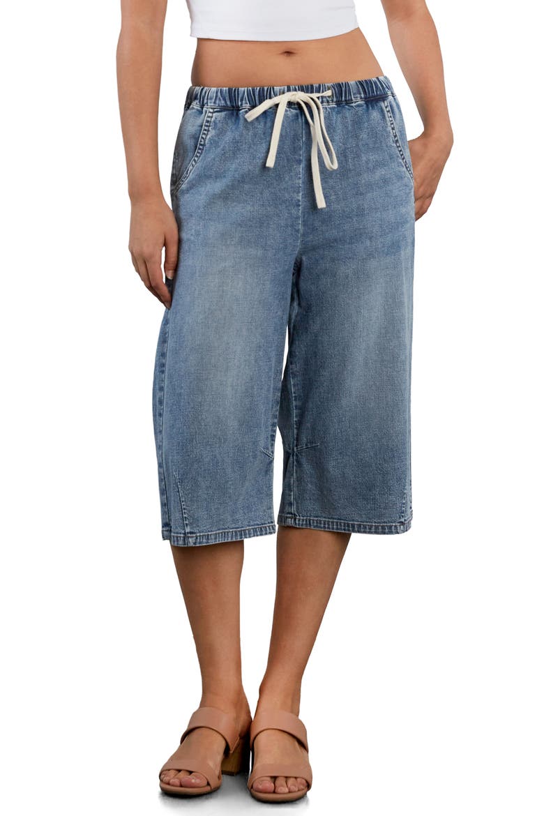 Relaxed Drawstring Denim Jorts, Alternate, color, RUSTIC BLUE