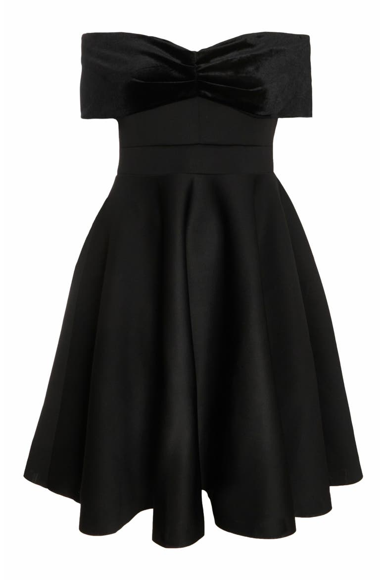 Plus Size Velvet Scuba Knit Bardot Skater Dress, Alternate, color, Black