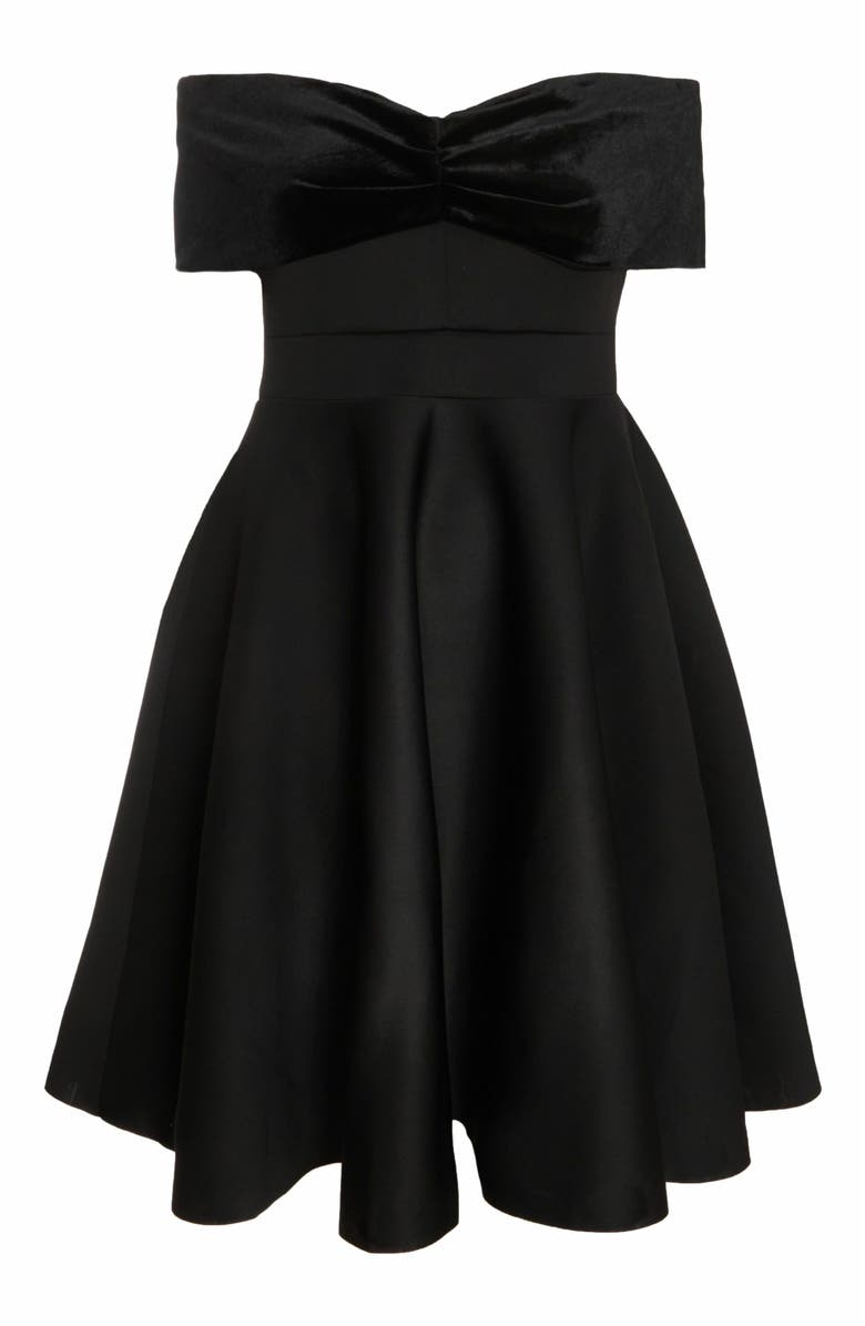 QUIZ Plus Size Velvet Scuba Knit Bardot Skater Dress, Alternate, color, 