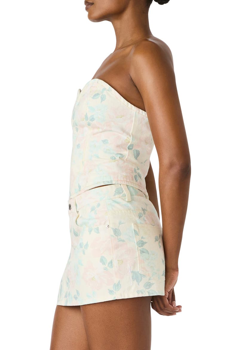 Roselia Floral Stretch Cotton Twill Bustier Top, Alternate, color, PEACH BEIGE