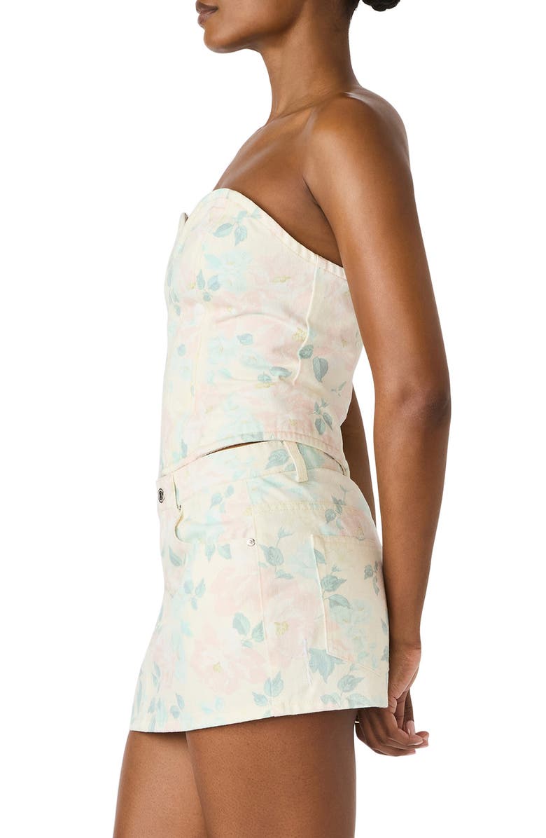 Steve Madden Roselia Floral Stretch Cotton Twill Bustier Top, Alternate, color, Peach Beige