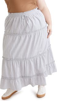 Madewell Striped Ruffle Tiered Pull-On Maxi Skirt