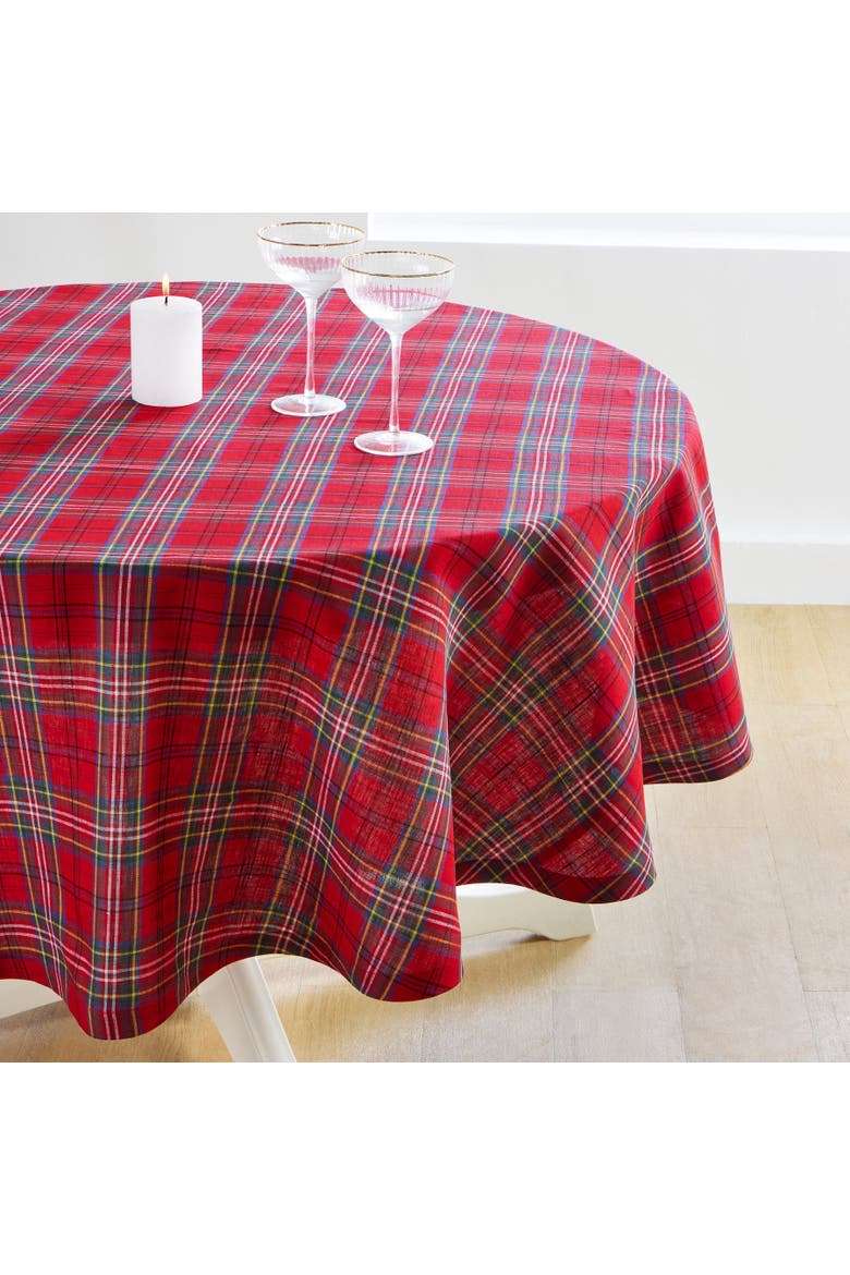 Linen Round Tablecloth - Classic Tartan Plaid, Alternate, color, Red