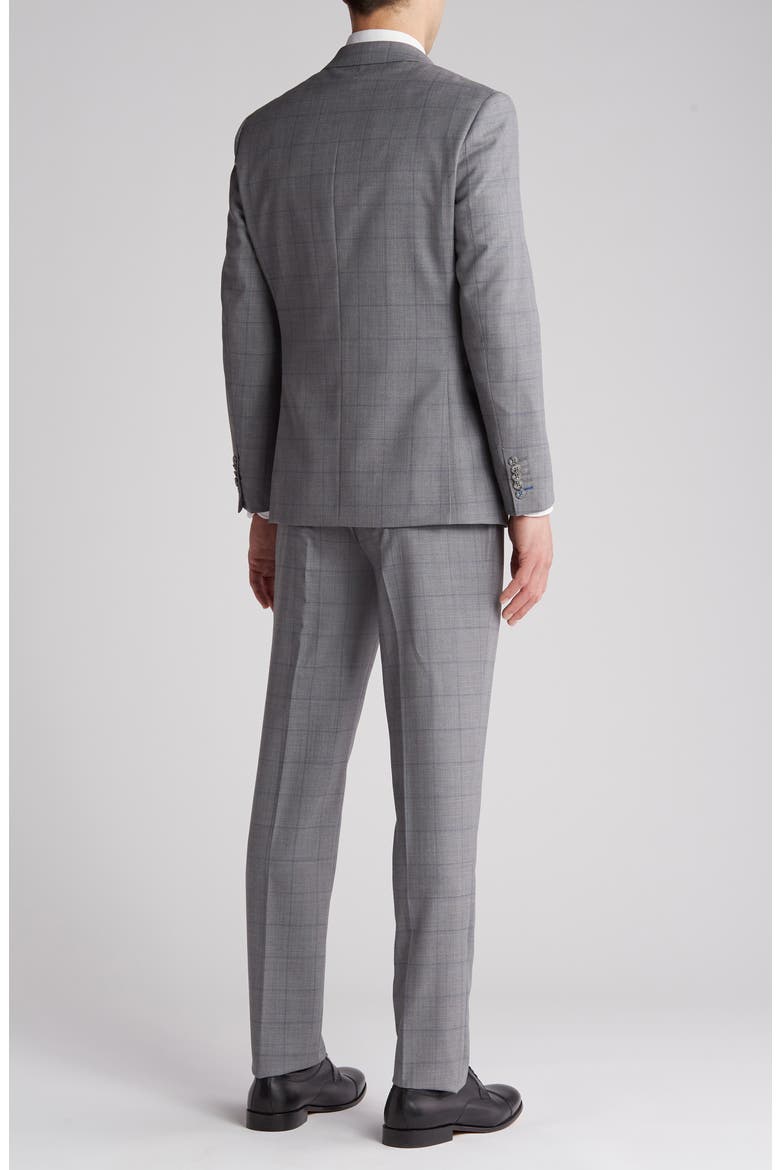 Plaid Trim Fit Wool Blend Two-Piece Suit, Alternate, color, GRAY