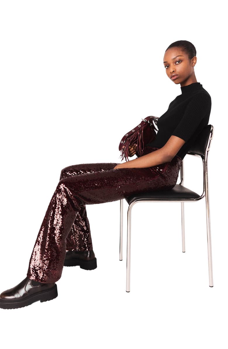 maje Sequin-embroidered trousers, Alternate, color, Burgundy