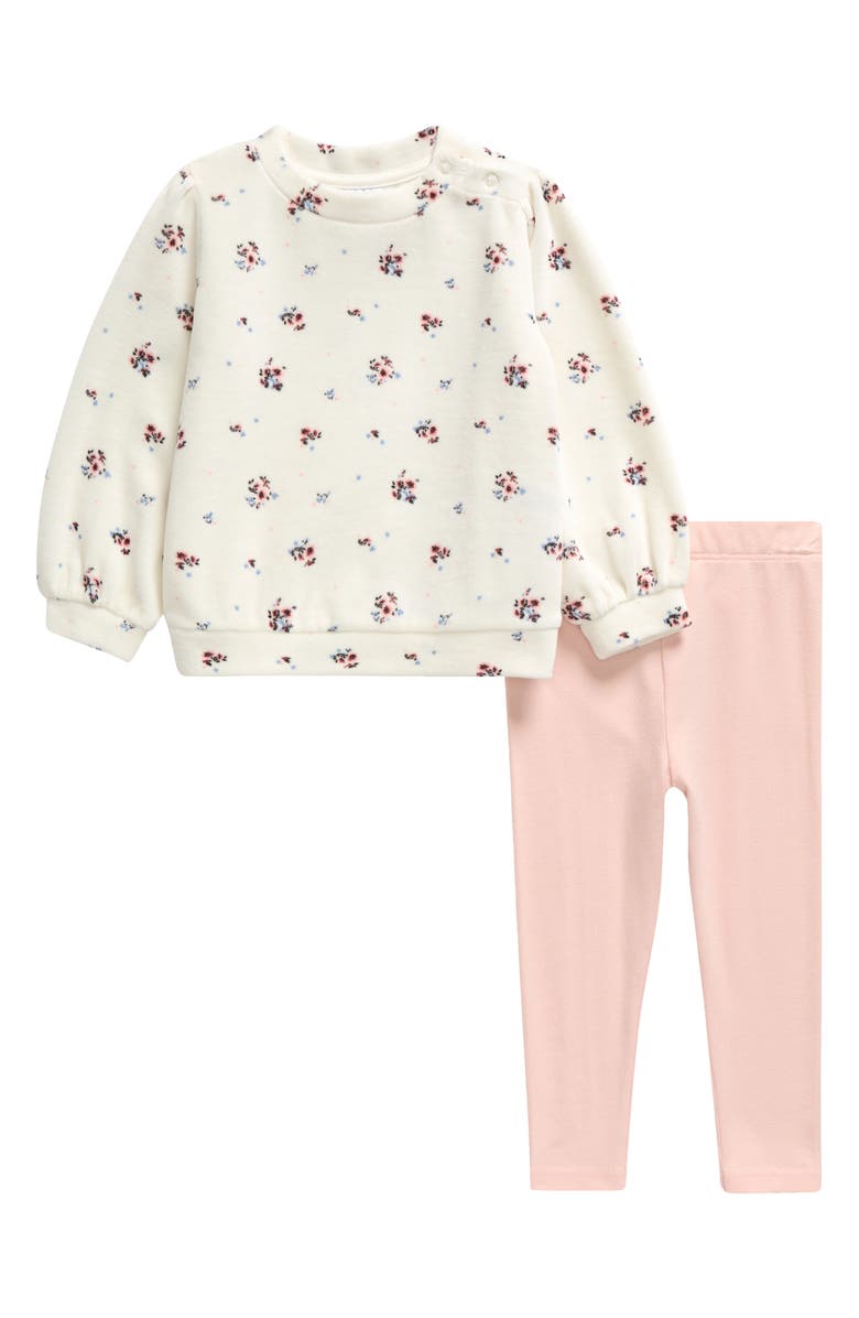 Nordstrom Floral Velour Top & Leggings Set, Main, color, Ivory Egret Dandy Floral- Pink