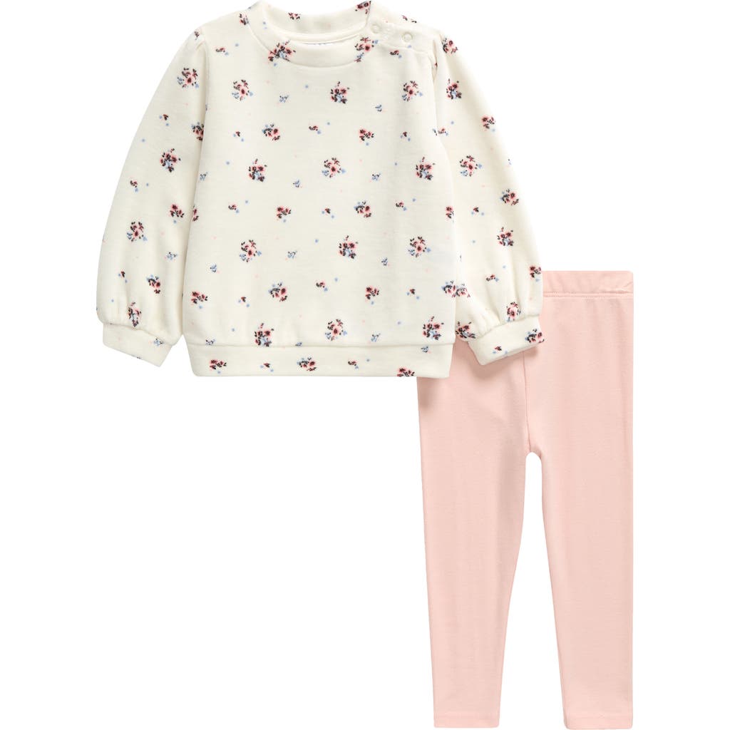 Nordstrom Floral Velour Top & Leggings Set In Ivory Egret Dandy Floral- Pink