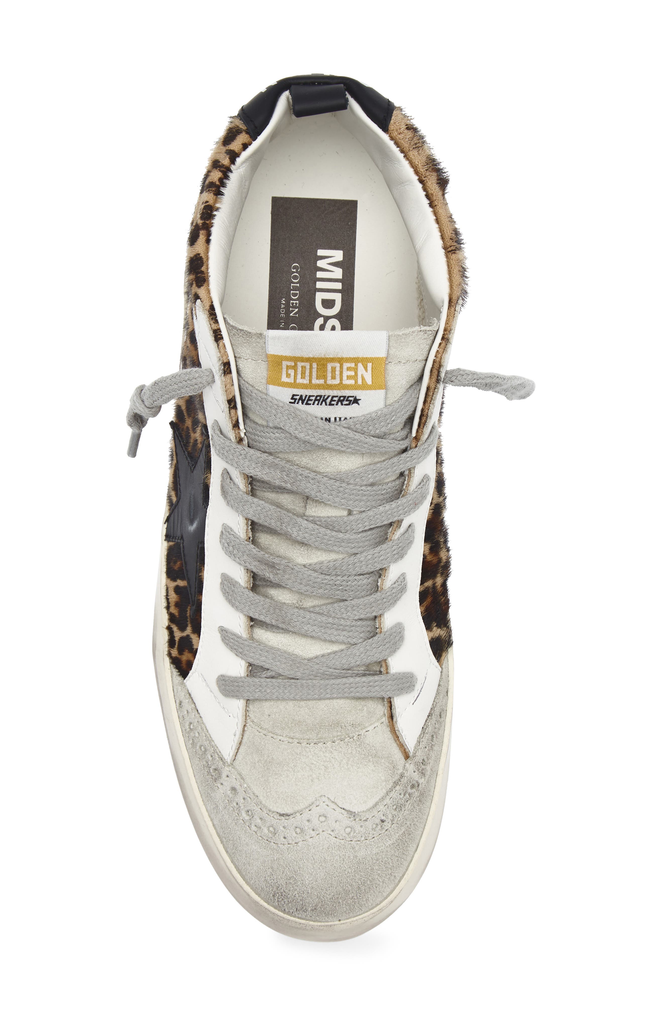 Golden Goose Mid Star Genuine Calf Hair Sneaker, Alternate, color, Leopard Print Calf Hair/Black