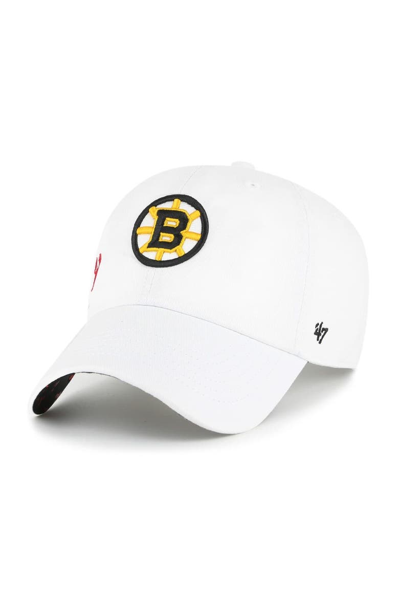 Women's '47 White Boston Bruins Confetti Clean Up Adjustable Hat, Alternate, color, White