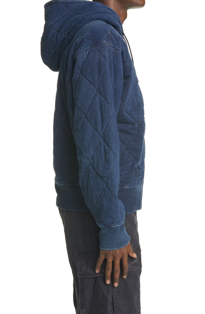Double RL RRL Indigo Quilted Jersey Hoodie, Alternate, color,