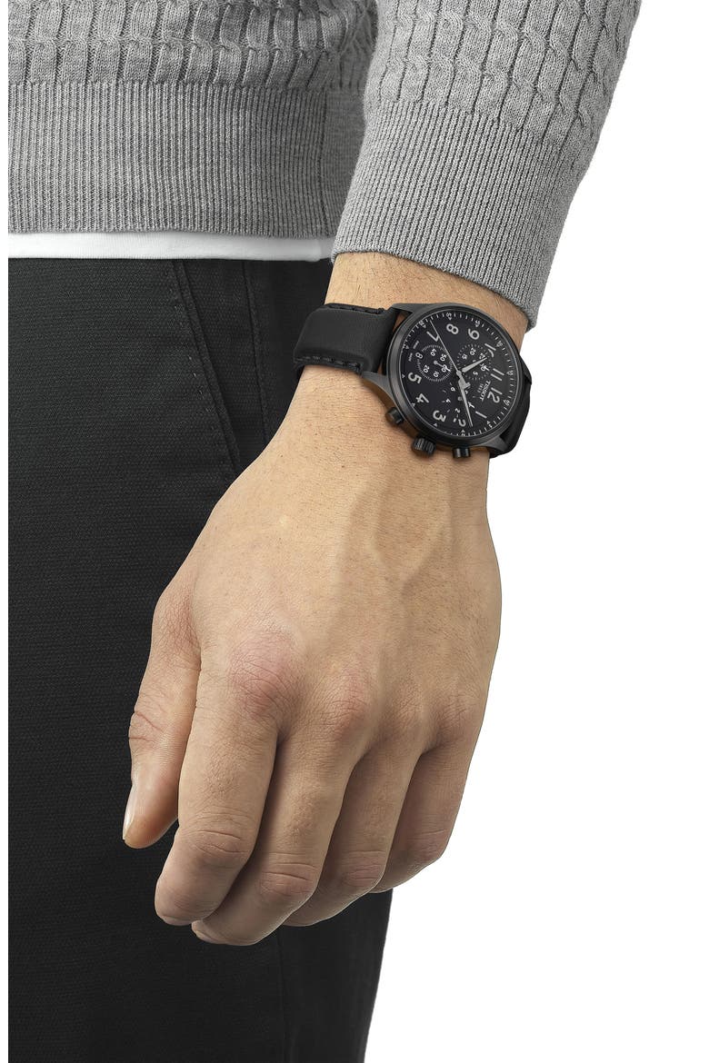 Chrono XL Chronograph Leather Strap Watch, 45mm, Alternate, color, BLACK