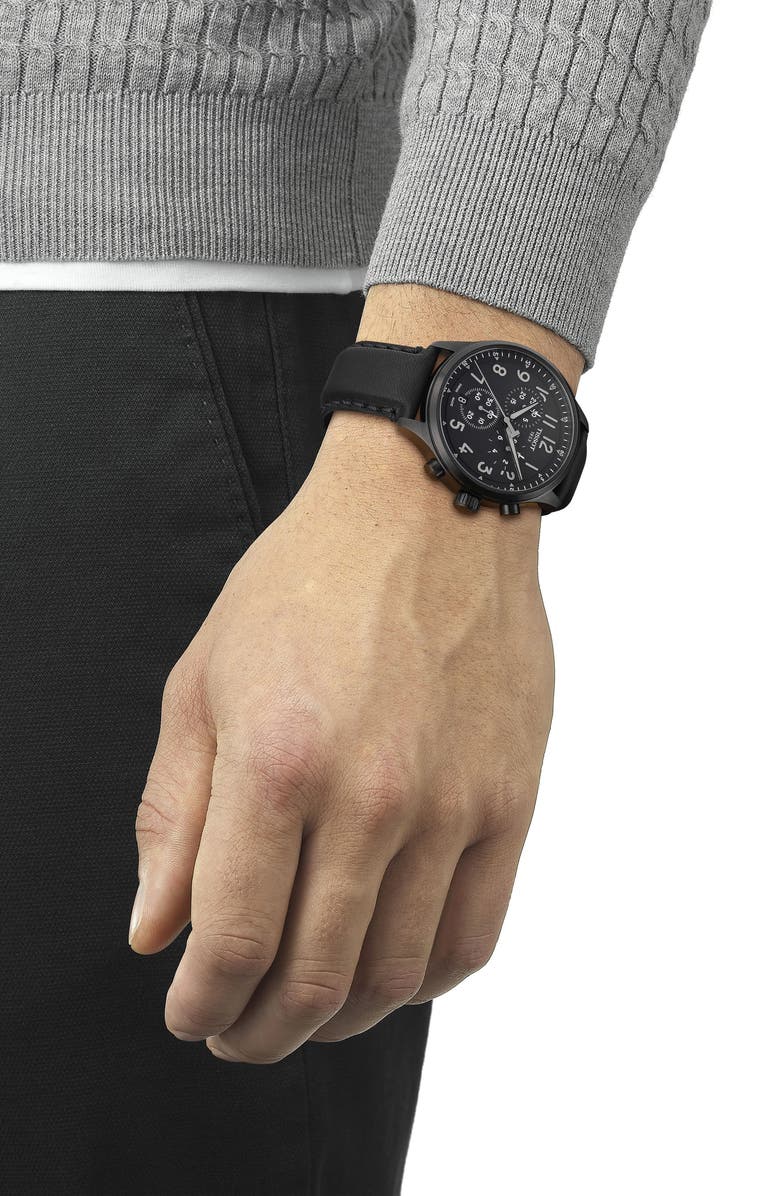 Tissot Chrono XL Chronograph Leather Strap Watch, 45mm, Alternate, color, Black