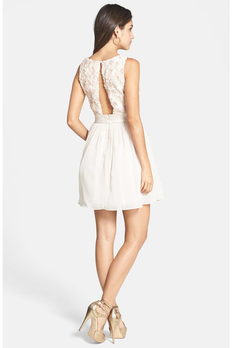 Rosette Bodice Skater Dress, Alternate, color, CHAMPAGNE
