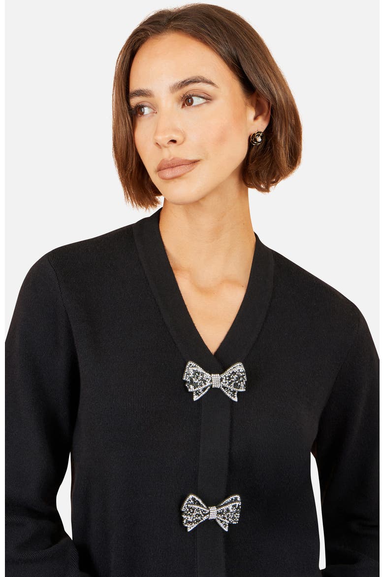 Sparkle Bow Cardigan, Alternate, color, Black