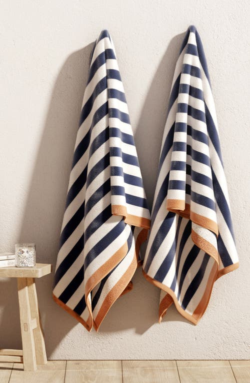 Woven & Weft 2-pack Stripe Oversize Beach Towels In Stone Blue/clay