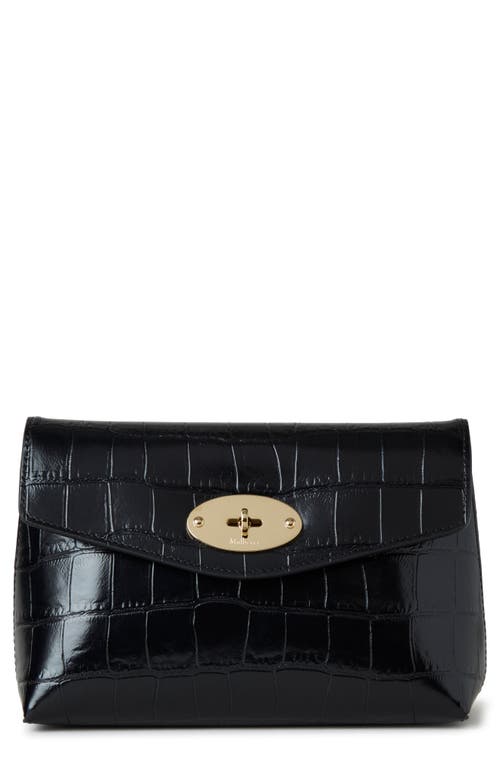 Mulberry Darley Shiny Croc Embossed Leather Cosmetics Pouch in Black at Nordstrom
