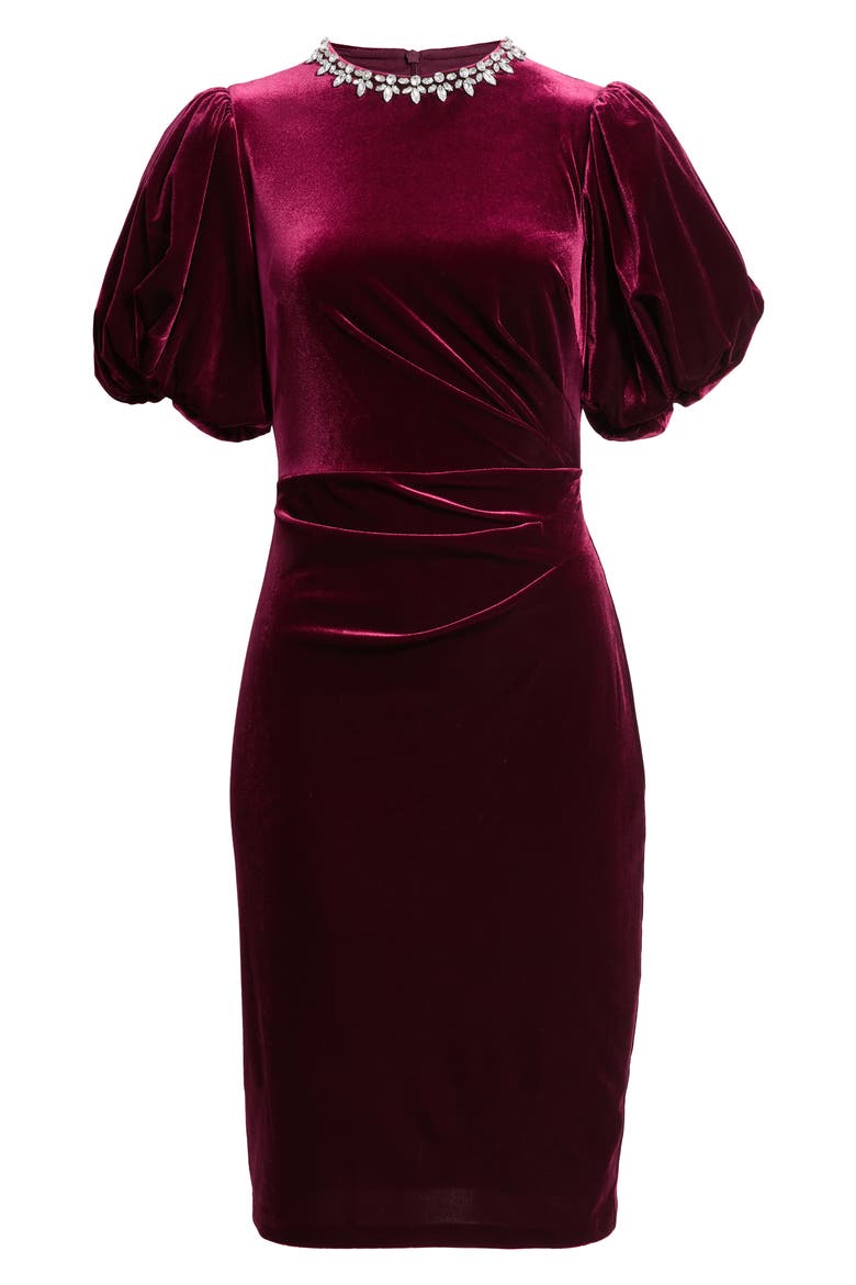 Jeweled Neck Velvet Dress, Alternate, color, WINE