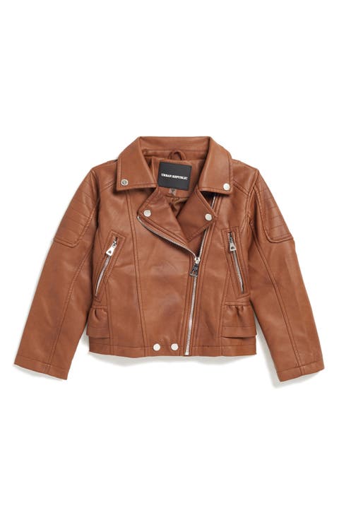 Kids' Faux Leather Ruffle Moto Jacket
