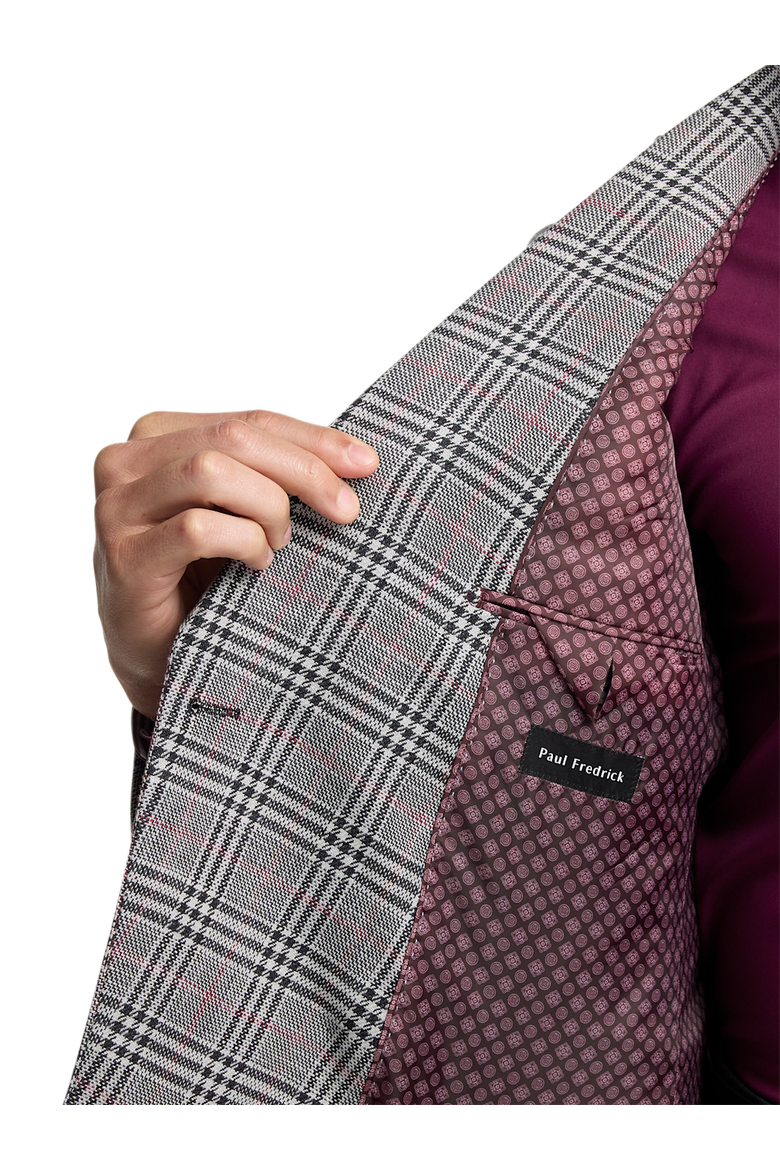 Cotton Blend Plaid Double Breasted Peak Lapel Sport Coat, Alternate, color, Black/White