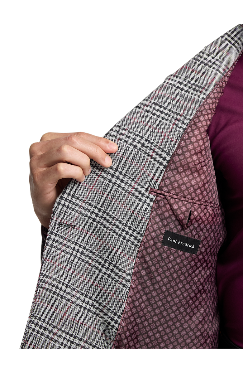 Paul Fredrick Cotton Blend Plaid Double Breasted Peak Lapel Sport Coat, Alternate, color, Black/White