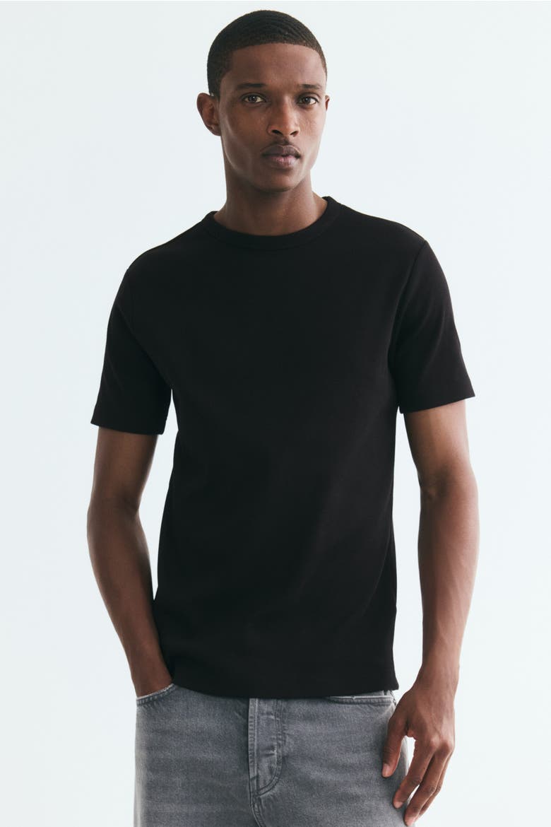 Slim-Fit Ribbed T-Shirt, Main, color, Black