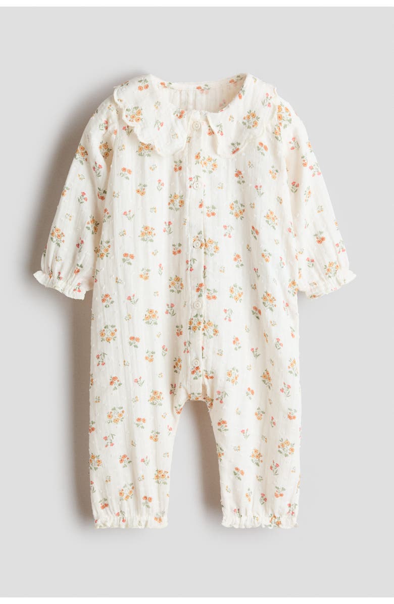 H&M Cotton Muslin Romper Suit, Main, color, Cream/Floral