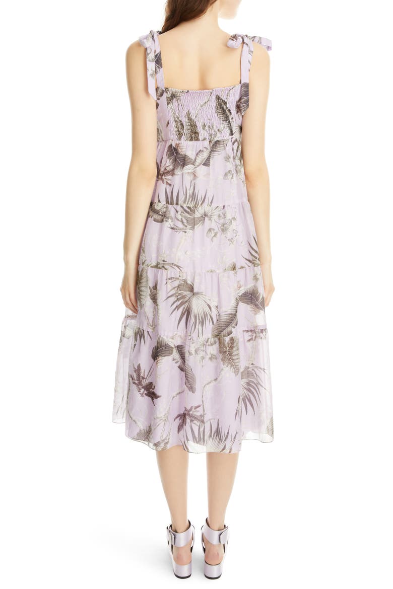 Georgiana Palm Print Cotton & Silk Poplin Midi Dress, Alternate, color, WILD PALM LILAC