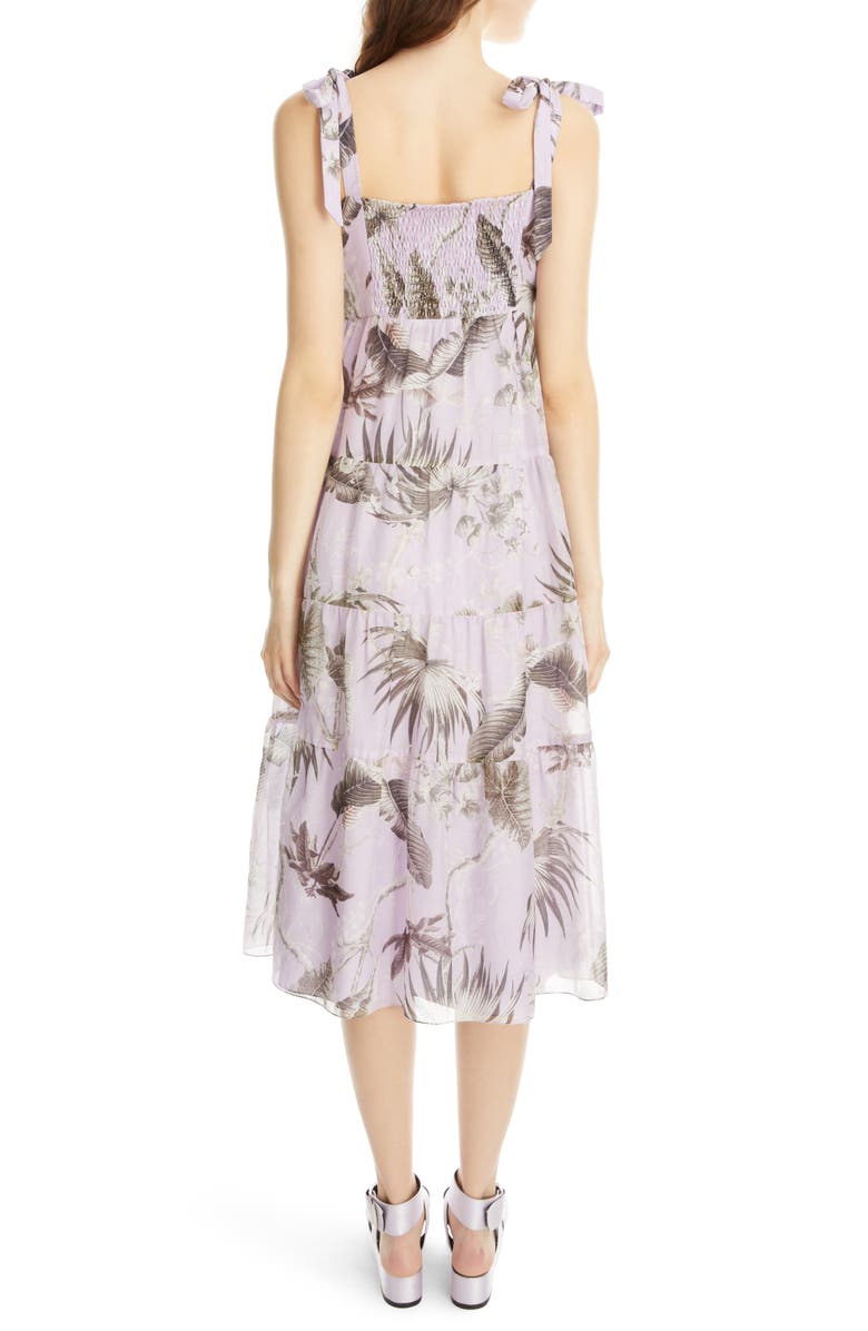 Erdem Georgiana Palm Print Cotton & Silk Poplin Midi Dress, Alternate, color, 