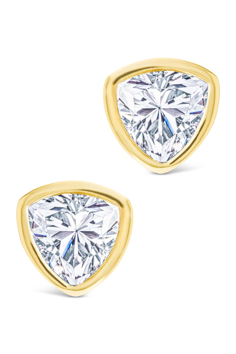Trillion Cut Cubic Zirconia Stud Earrings, Alternate, color, GOLD
