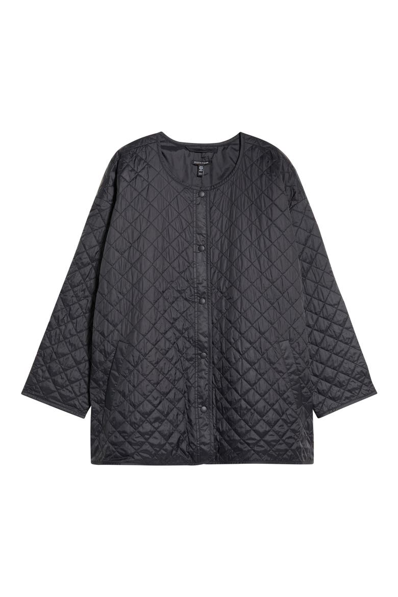 ROUND NECK QUILTED SHORT COAT, Alternate, color, BLACK