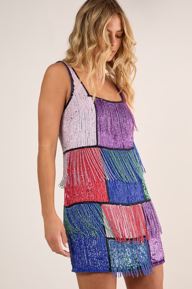 Check Tassel Sequin Mini Dress, Alternate, color, Multi