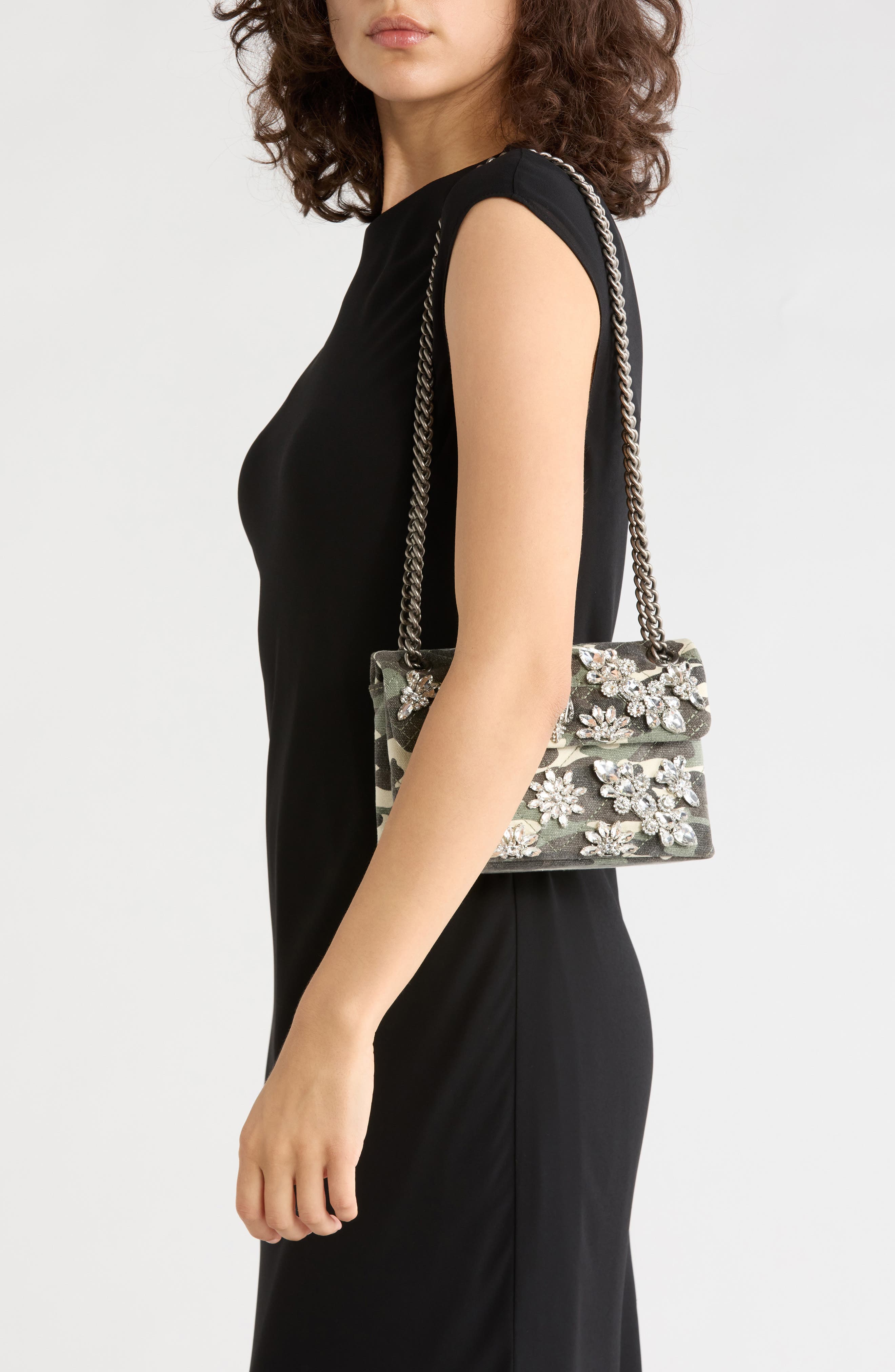Mini Kensington Crystal Embellished Canvas Crossbody Bag, Alternate, color, GREEN COMB