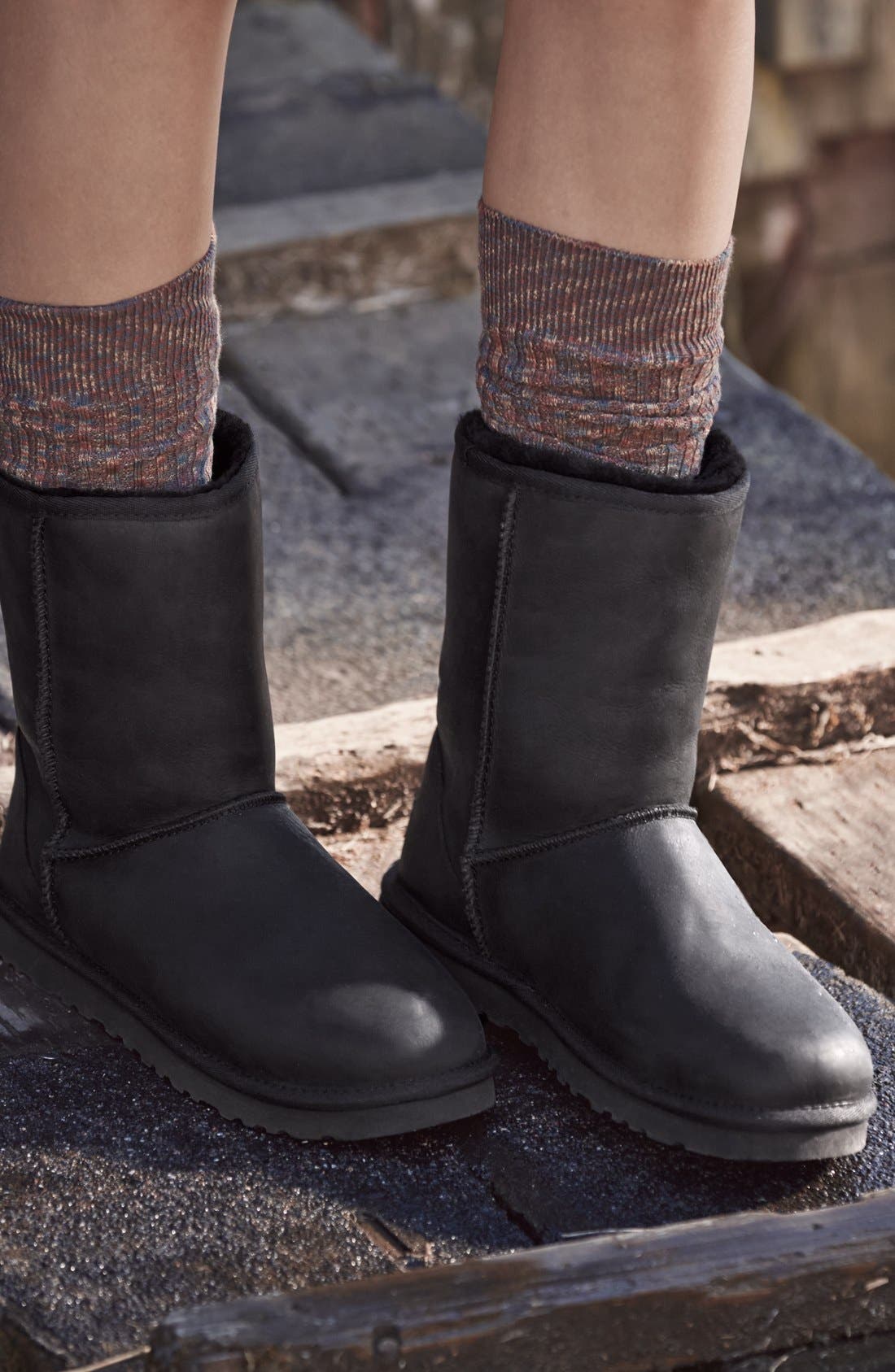 UGG<sup>®</sup> 'Classic Short' Leather Water Resistant Boot, Alternate, color, 