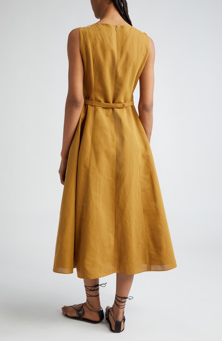 Max Mara Amelie Sleeveless Cotton & Linen Belted Dress, Alternate, color, 