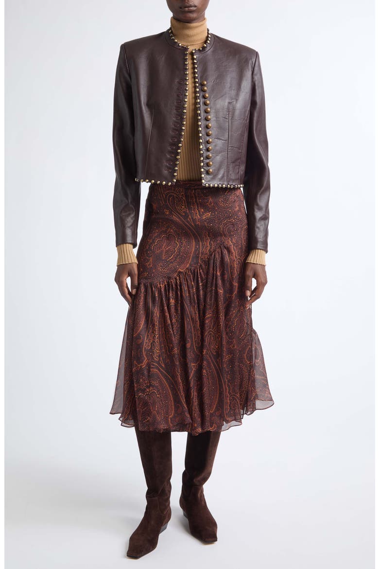 Paisley Print Asymmetric Silk Skirt, Alternate, color, BLACK/ BORDEAUX