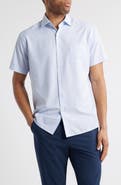 Peter Millar Champers Micromedallion Print Short Sleeve Performance Poplin Button-Up Shirt