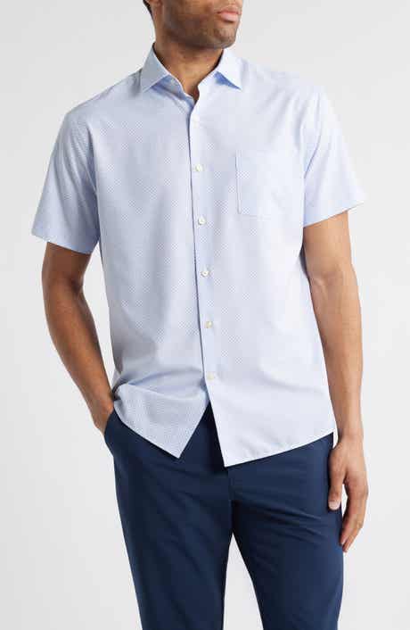 Peter Millar Champers Micromedallion Print Short Sleeve Performance Poplin Button-Up Shirt