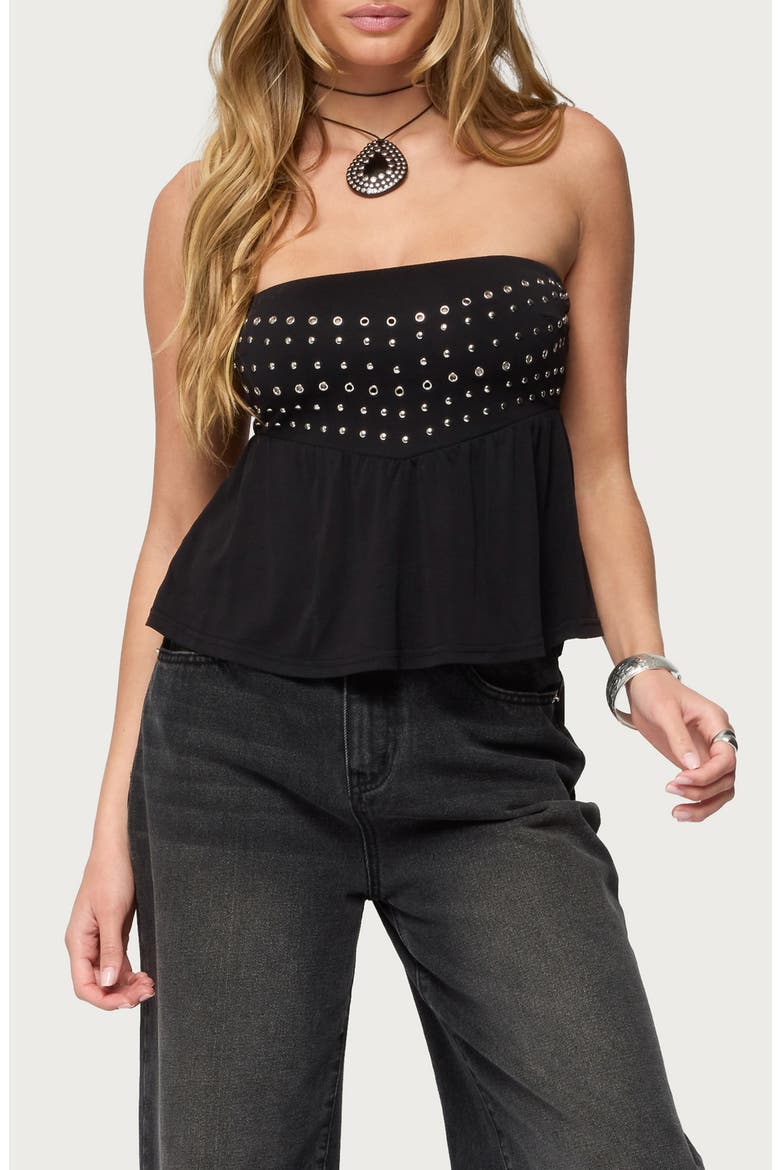Grommet Detail Strapless Top, Main, color, BLACK