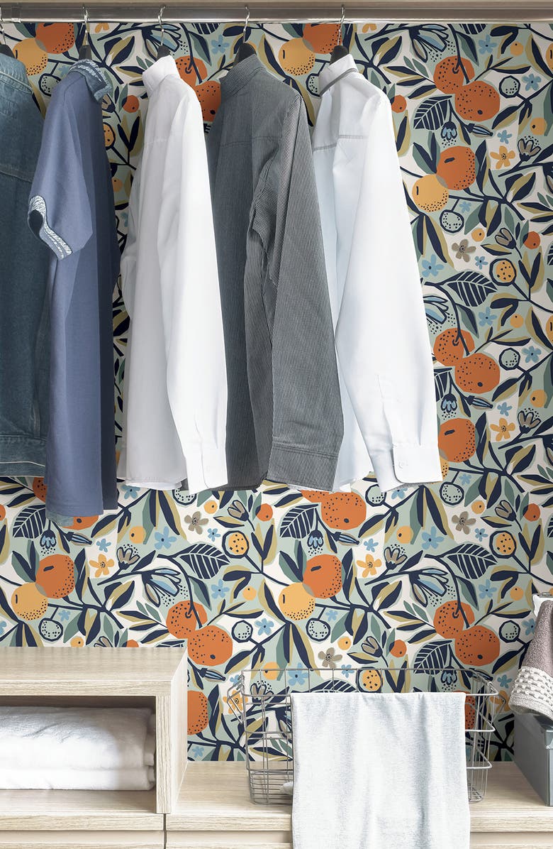 Wallpops Navy Clementine Garden Peel and Stick Wallpaper, Alternate, color, Orange