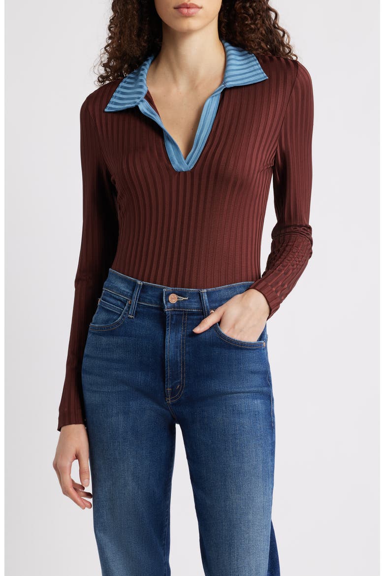 Natalia Colorblock Long Sleeve Polo, Main, color, CHOCOLATE BROWN
