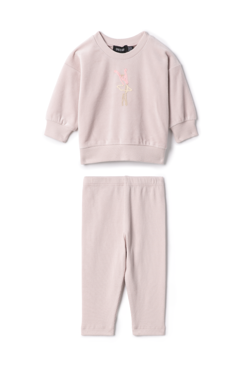Space Grey Ballerina Embroidered Long Sleeve Top and Pants Set, Main, color, Primrose