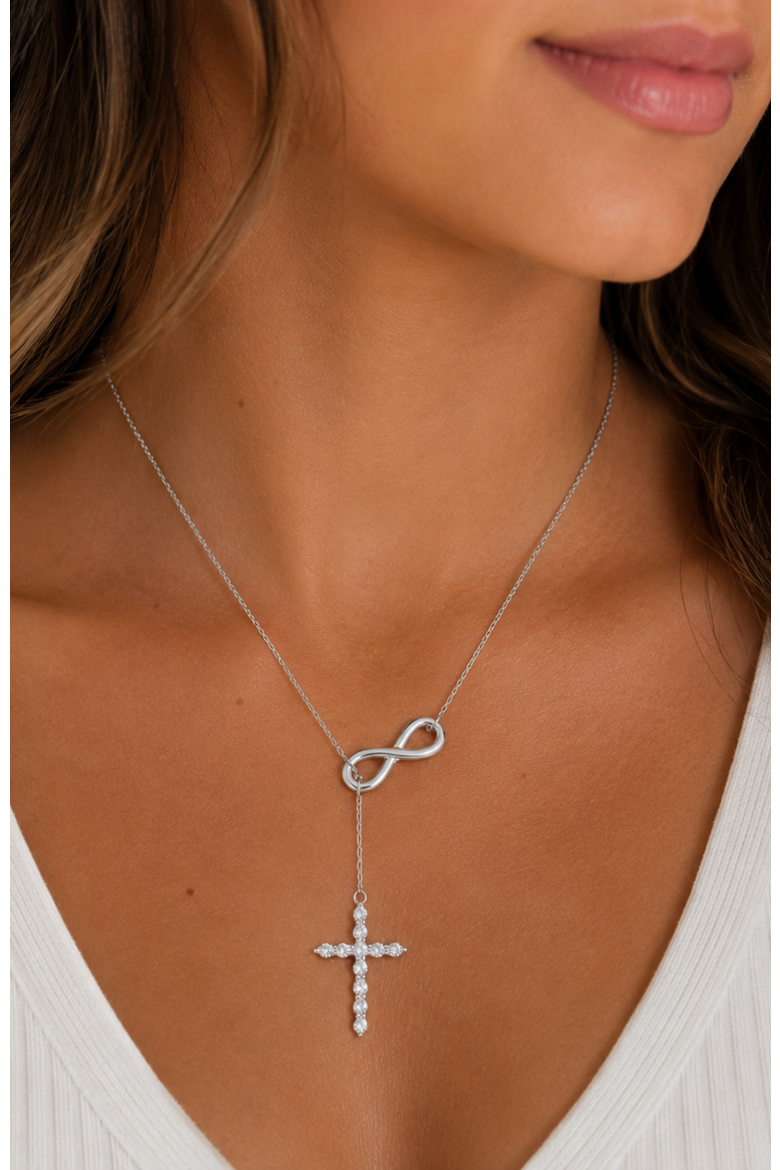 Infinite Cross Lariat Necklace, Alternate, color, Silver