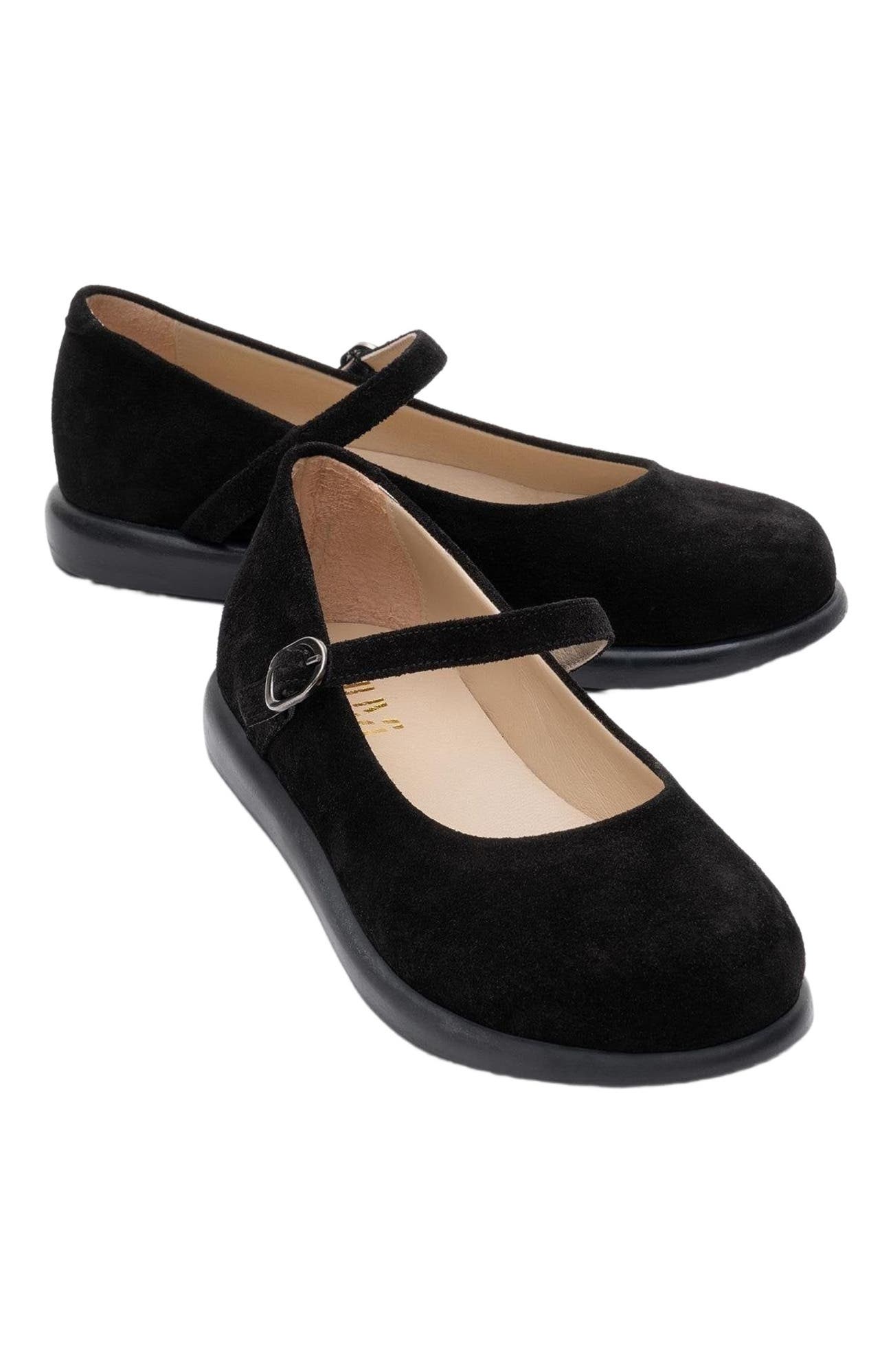 Forever 
Always Shoes ANISA Leather Strap Flat, Alternate, color, Black Leather