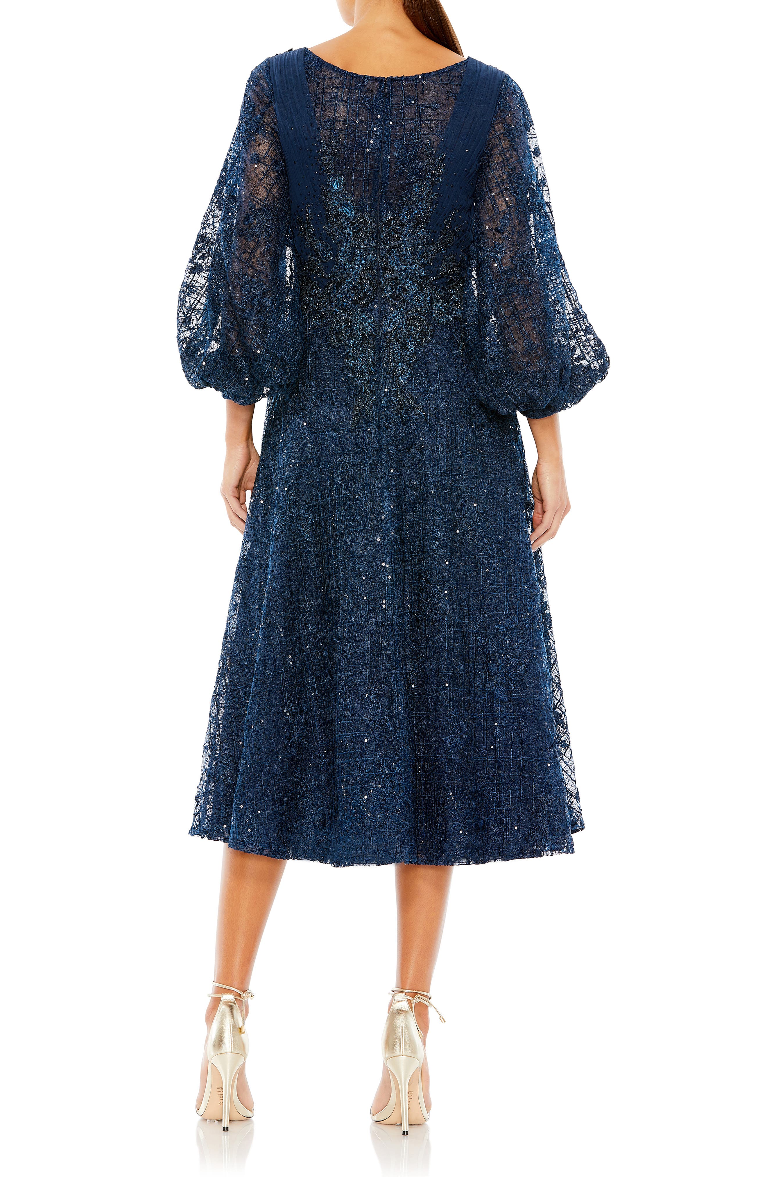 embellished plunge neck bishop sleeve dress Mac Duggal Embellished Plunge Neck Bishop Sleeve Dress