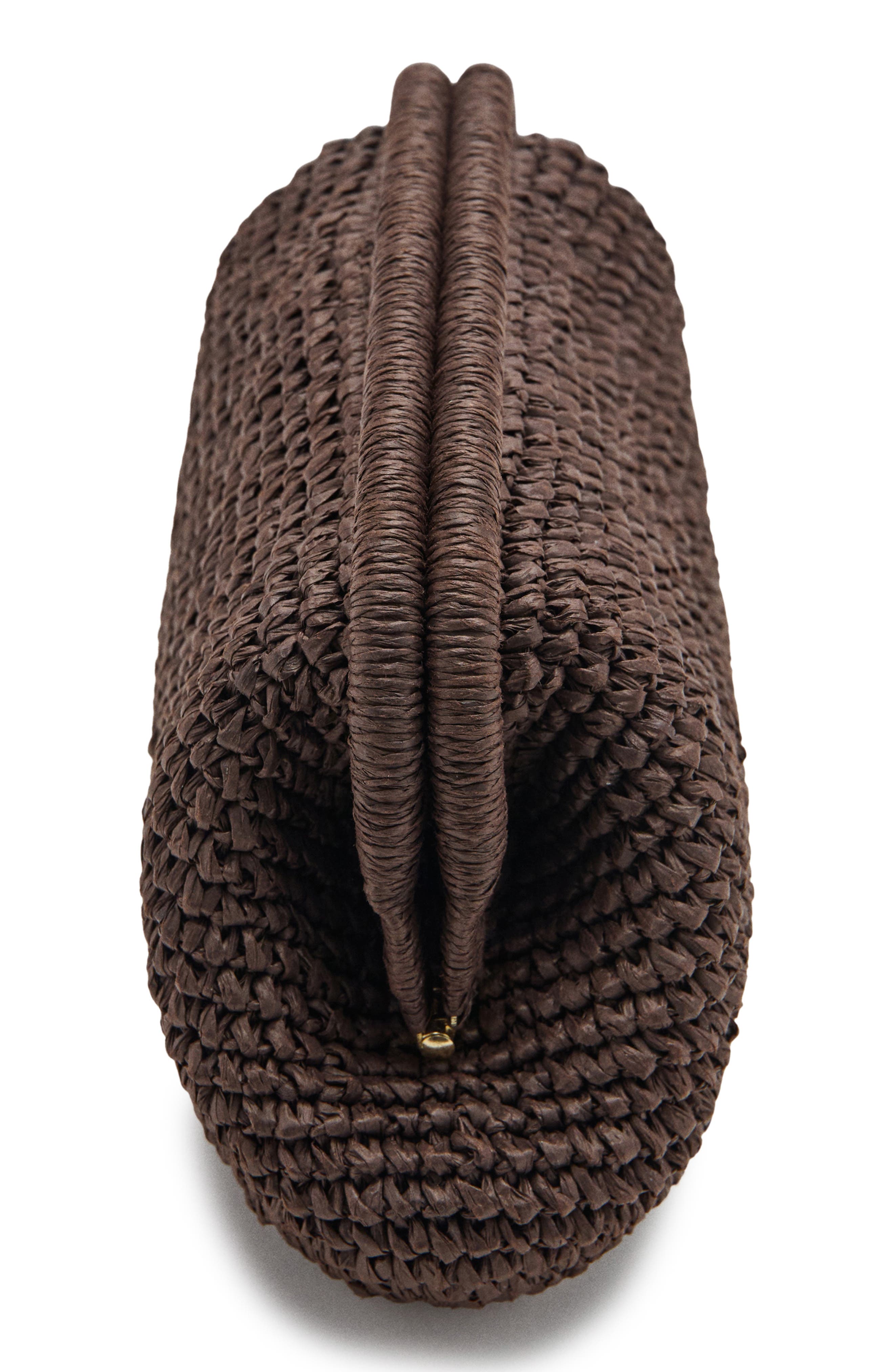 MANGO Natural Fiber Frame Clutch, Alternate, color, Chocolate