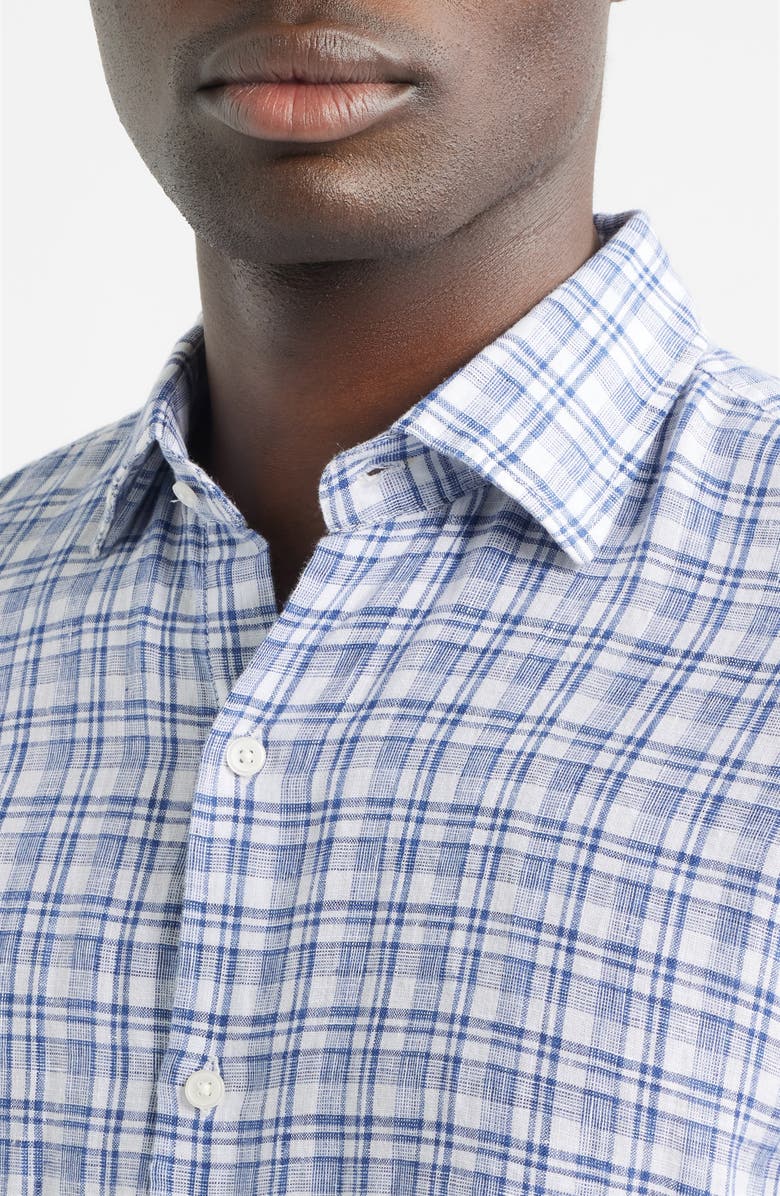 Peter Millar Sandbar Plaid Linen Button-Up Shirt, Alternate, color, Sport Navy