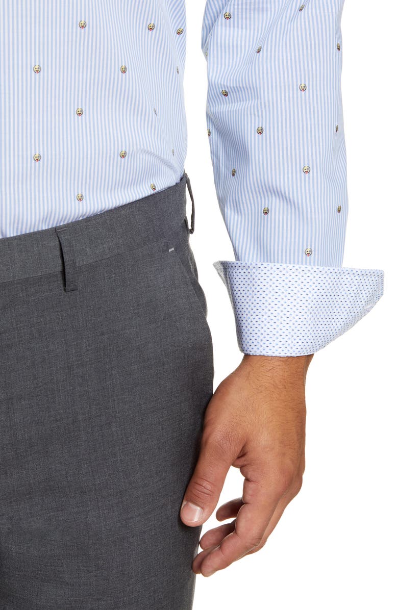 Bugatchi Trim Fit Emoji Print Dress Shirt, Alternate, color, 