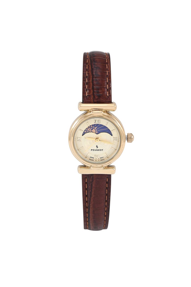 Petite Sun Moon Glossy Leather Watch- 25MM, Main, color, Champagne