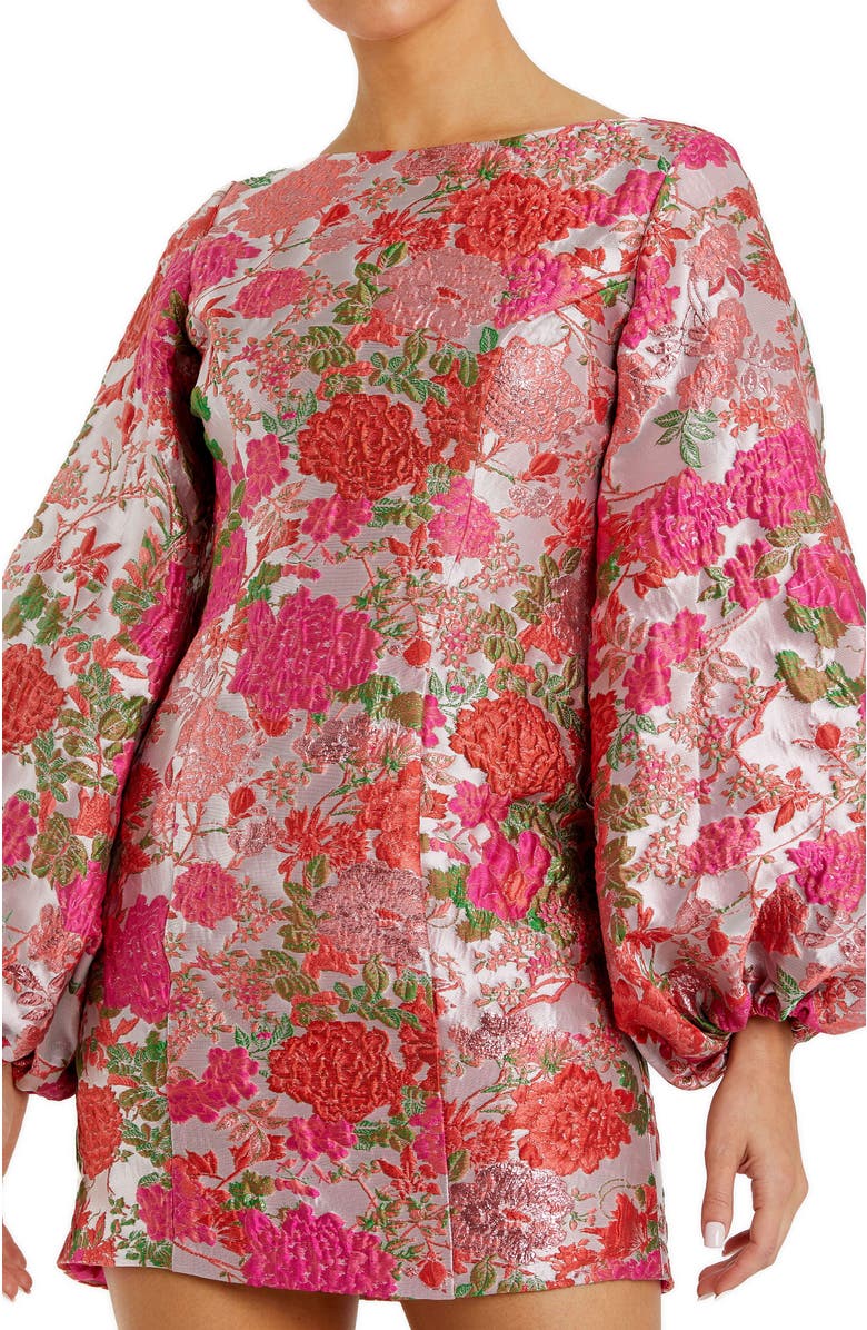 Mac Duggal Brocade Balloon Sleeve Fitted Mini Dress, Alternate, color, Pink Multi