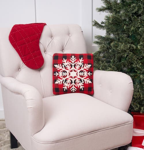 C & F Home C&f Home White Snowflake Plaid Knitted Cotton Christmas Accent Pillow, 12" X 12" In Red